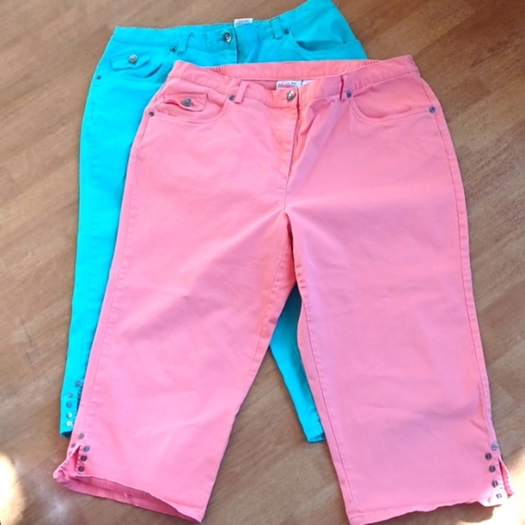 Ruby Rd. Pants - Ruby Rd Favorites Capris 2 Pair Orange , Aqua Women's Size 12